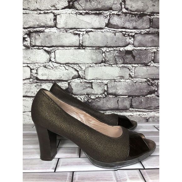 Beautifeel Brown Synthetic Leather Peep Toe Dress Heels Women’s Sz 38EU/7.5M US - Picture 1 of 16